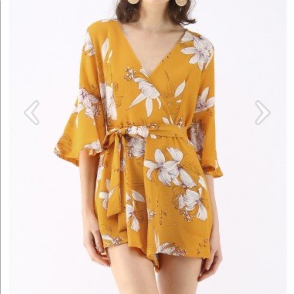D.1 Bold Blooms Floral Wrapped Playsuit in Yellow